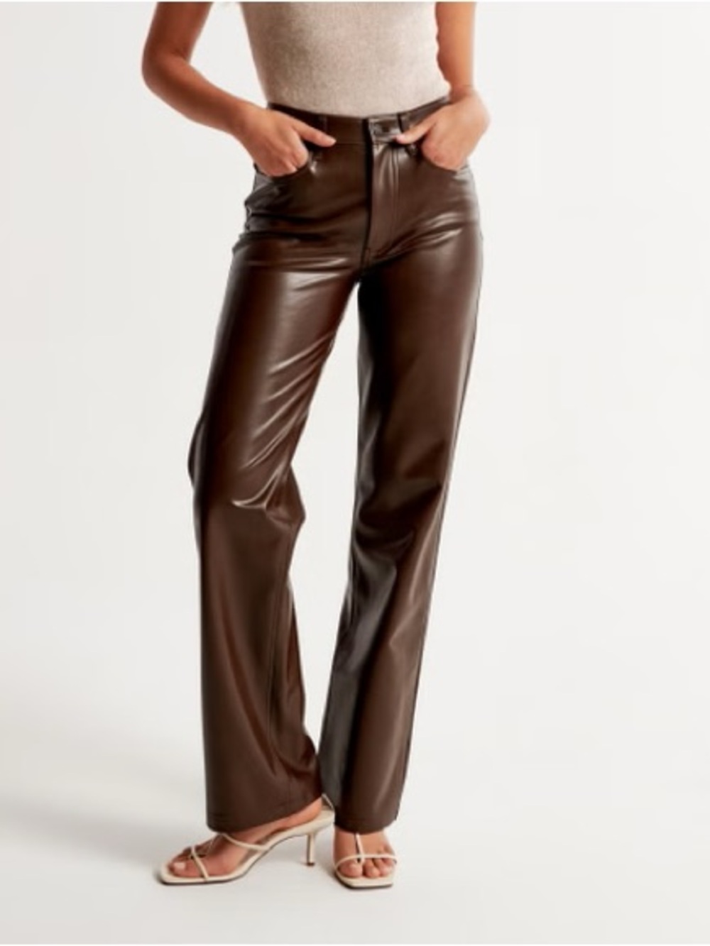 Abercrombie & Fitch 90s Straight Vegan Leather Pants 30 10 Brown High Rise